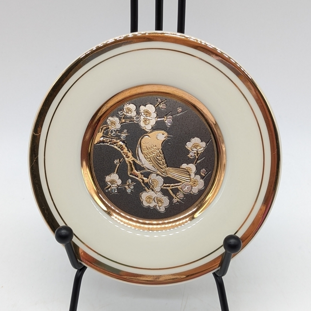 Vintage The Art Of Chokin Cream 24kt Gold Small Decorative Ceramic Plate